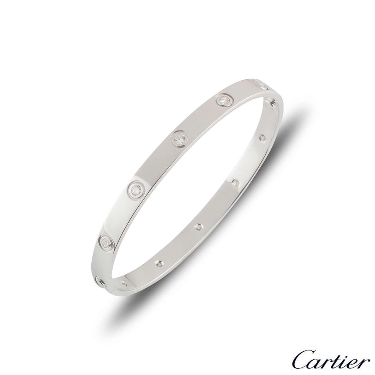 Cartier White Gold Full Diamond Love Bracelet Size 18 B6040718 | Rich ...